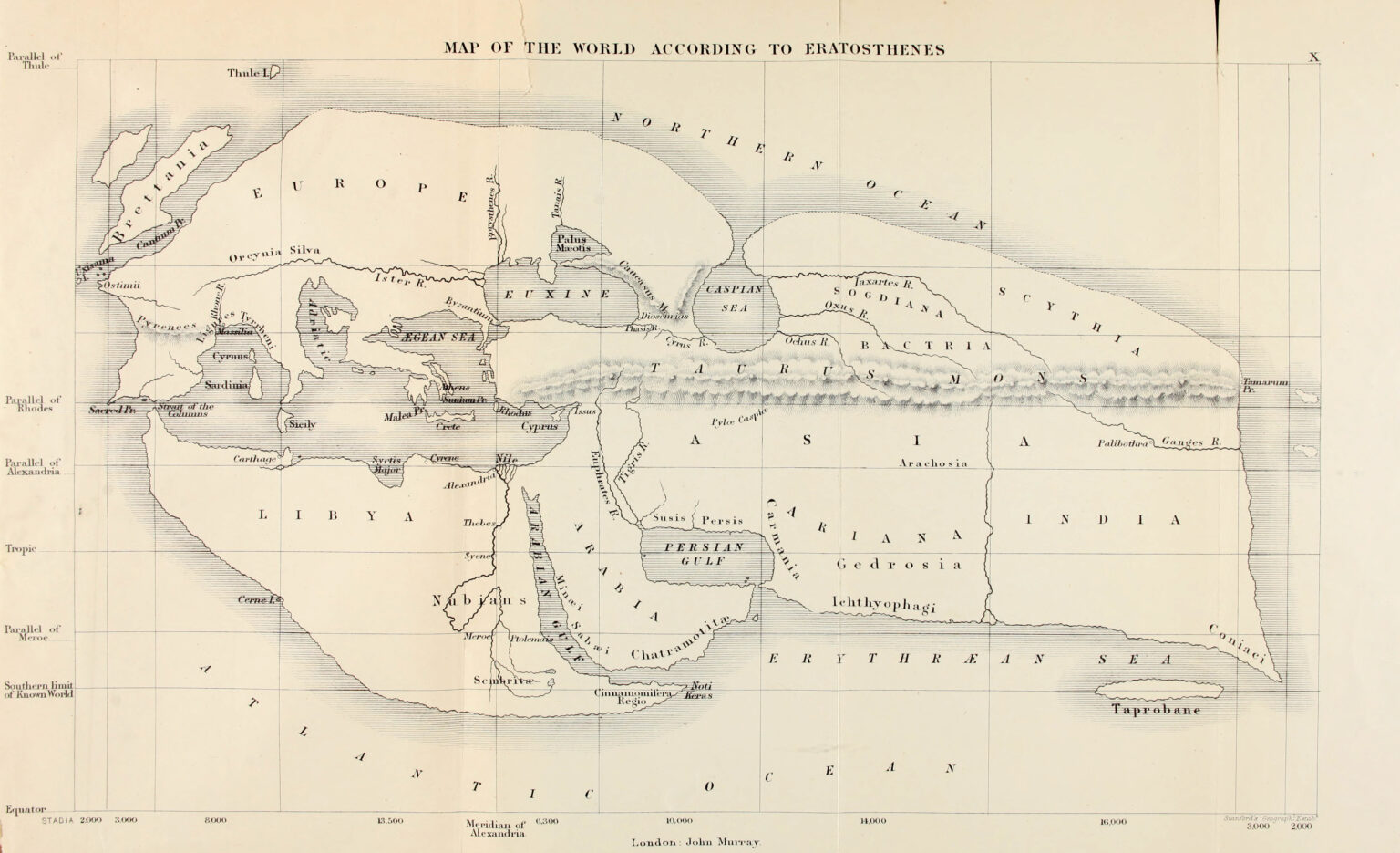 Sri Lanka (Taprobane) in the Eratosthenes' map of the known world, c ...